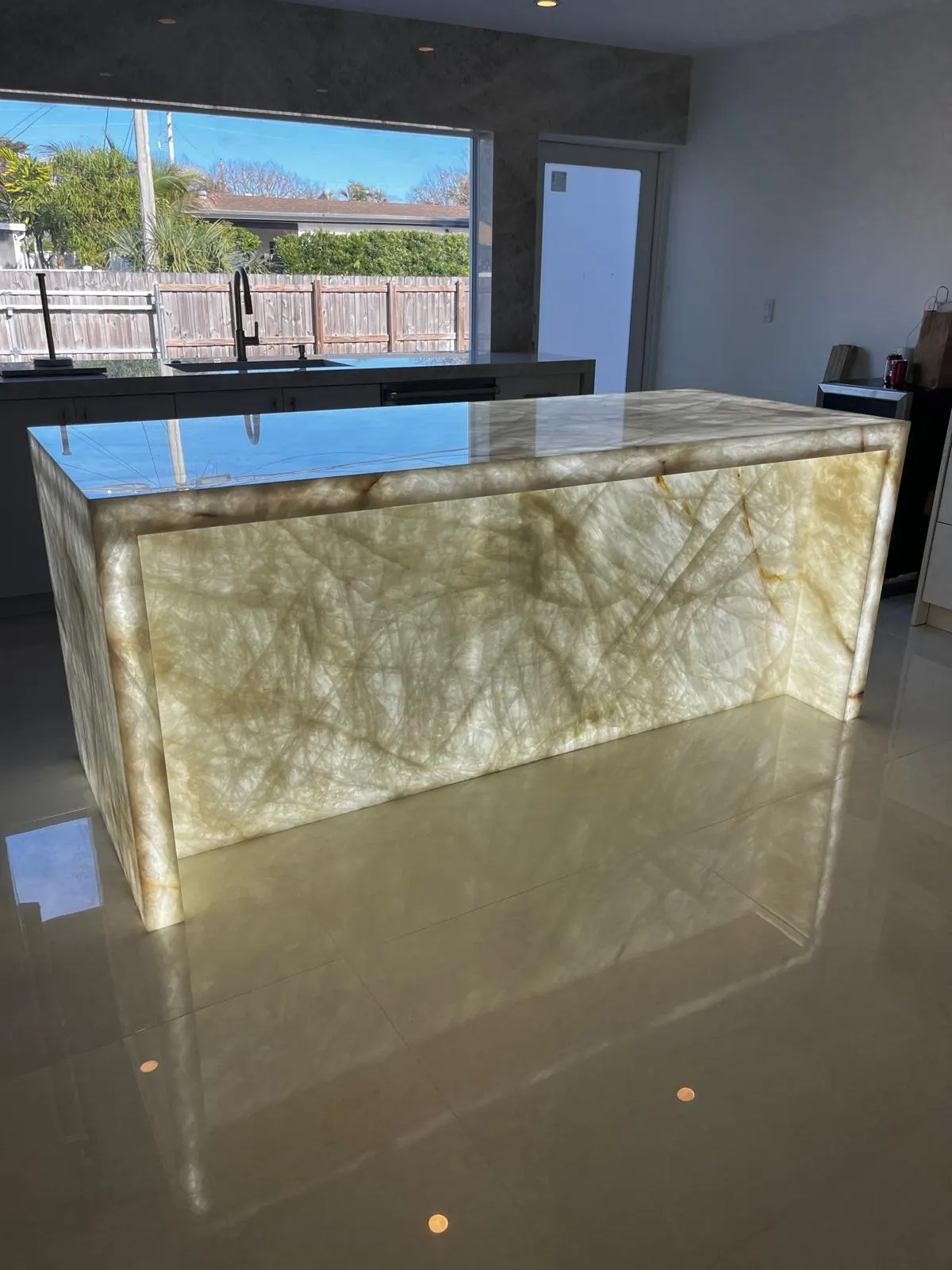 Custom backlit onyx kitchen island, Hollywood, FL